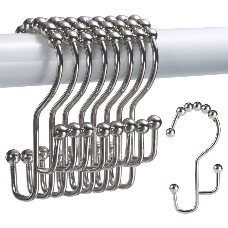 Shower Curtain Rings  SUTINE Double Shower Curtain Hooks  Rust-Resistant Metal Shower Curtain Rings  Free Sliding Stainless Steel Shower Hooks for Shower Curtains & Liners  12pcs-Nickel